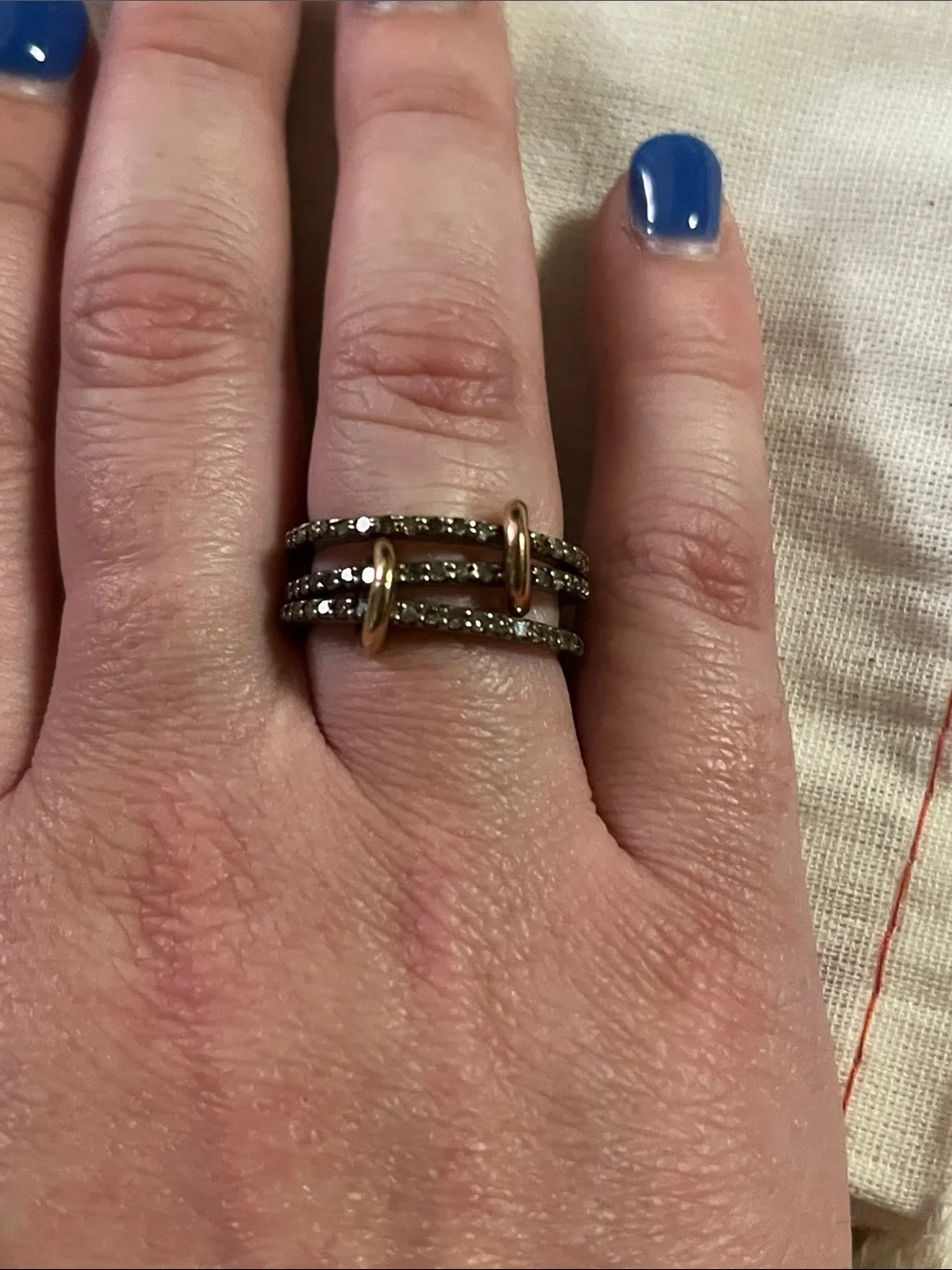 Elegant Triple-Band Pavé Ring with Gold Accents - Diamond Stones